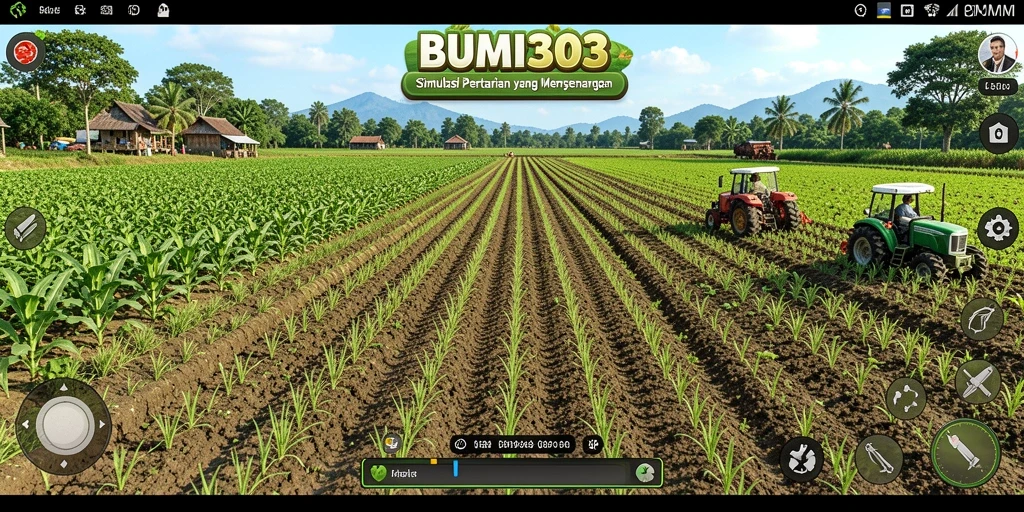 Tangkapan layar game BUMI303 yang menunjukkan ladang pertanian yang indah.