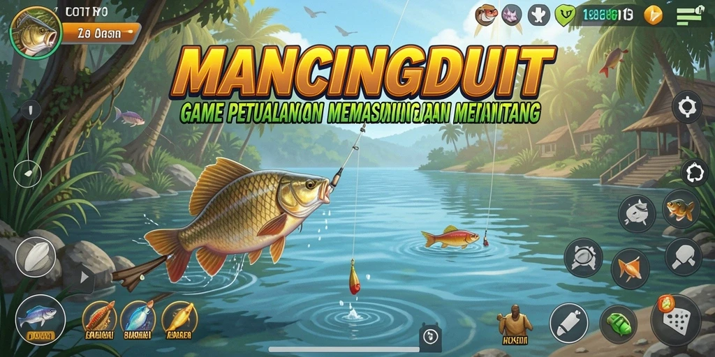 Tampilan gameplay seru di MANCINGDUIT saat menangkap ikan.