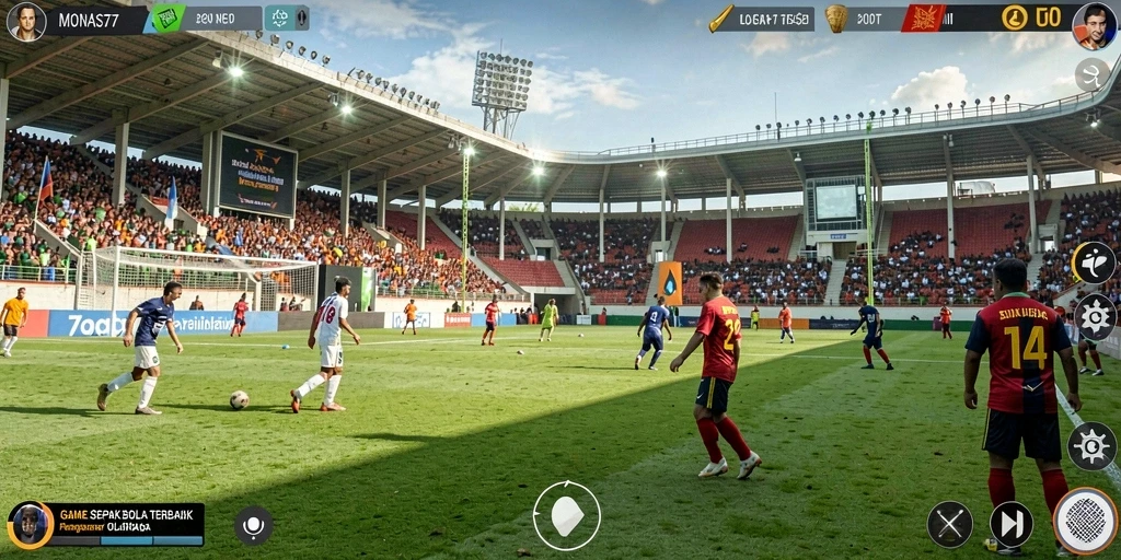 Screenshot gameplay MONAS77 menampilkan aksi seru dalam permainan sepak bola.