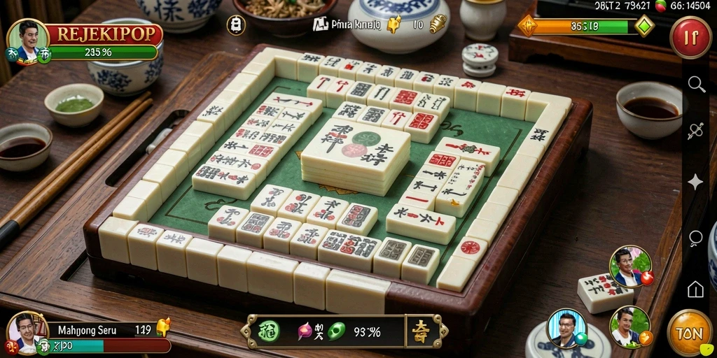 Screenshot gameplay REJEKIPOP yang menampilkan momen seru permainan Mahjong.