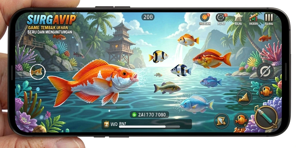 Screenshot gameplay SURGAVIP menampilkan aksi menembak ikan yang mengasyikkan.